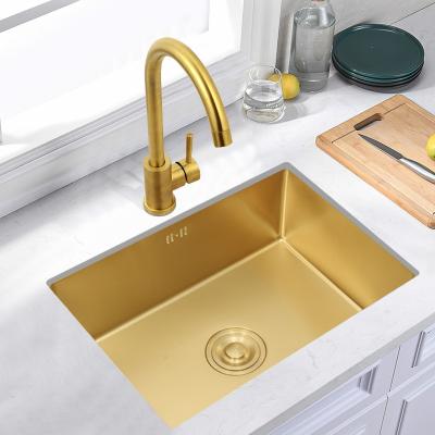 Chine Without Faucet Gold Nano Single Kitchen Sink 304 Stainless Steel Basin Kitchen Sink Recessed Basin Sinks à vendre