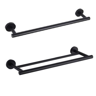 China Moderm Bathroom Corner sus304 Bath Towel Rack Bar Black Stainless Steel Durable Wall Mounted Adhesive Towel Rack for sale