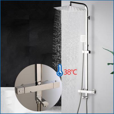 China With Luxury Triple Function Square Slide Bar Shower System Wall Mounted Tub Faucet Rain And Hand Held Shower Set Te koop