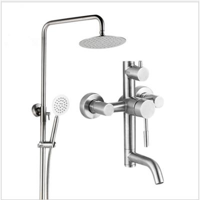 中国 With Shower System Luxury Slide Bar Stainless Steel Wall Mounted Shower Column With Overhead Rain Tub Faucet Bathroom Shower Set 販売のため