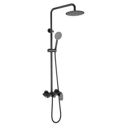 China SUS304 Sliding Bar Bathroom Faucet Shower Set With Round Mount Black Handheld Shower Head Shower Adjustable Rainfall Shower Column Te koop