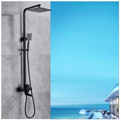 中国 With Slide Bar Shower System Faucet In The Wall Stainless Steel Rainfall Bath Shower Set Swivel Bath Spout Bathroom Black Shower Column 販売のため