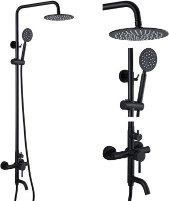 China With Shower System Luxury Black Sliding Bar Stainless Steel Wall Mounted Shower Column With Overhead Rain Tub Faucet Bathroom Shower Set en venta