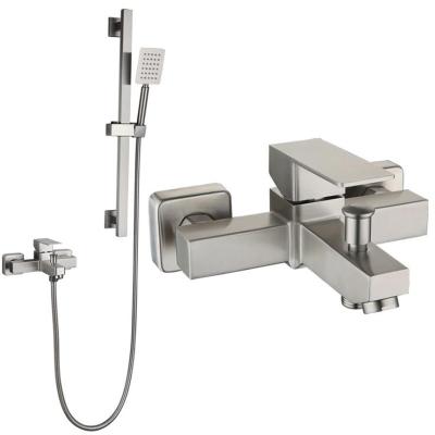 Κίνα Without Slide Bar 304Stainless Steel Wall Mount Shower Faucet With One Hand Held Shower Head Set With Hose Slide Bar Adjustable Tub Faucet προς πώληση