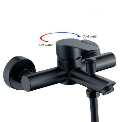 China Without Sliding Bar Matte Black Wall Mount Bathtub Faucet With SUS304 Hot Cold Mixer Tap SUS304 Single Handle Bathroom Handheld Shower en venta