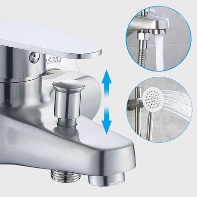 China Without Slide Bar Bathroom Wall Mount SUS304 Stainless Steel Modern Bathtub Faucet With Sprayer Shower Handheld Mixer Taps à venda