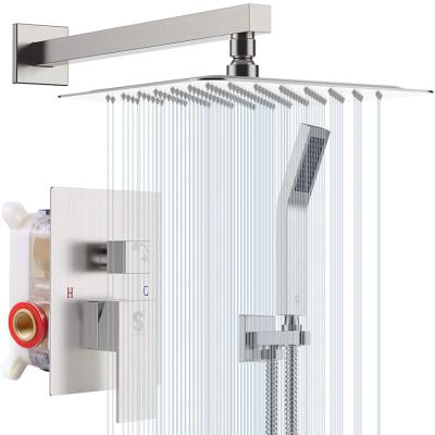 Κίνα Sliding Barless Concealed Wall Mounted Luxury Bathroom Rainfall Shower System Handheld Combination Mixer Brushed Nickel Shower Faucet Set προς πώληση