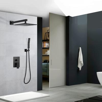 中国 Without Slide Bar Luxury Matte Black Concealed Wall Mounted Shower System Rain Mixer Shower Combo Set With Hand Held Hot And Cold Shower 販売のため