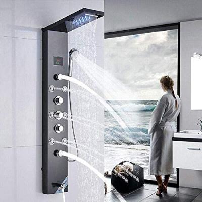 China With Multifunctional Slide Bar Shower Panel Wall Mounted 6 Modes Rain Massage Shower System With LED Rainfall Waterfall Bathroom Shower Faucet en venta