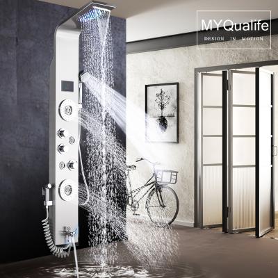 China With Slide Bar 304 Stainless Steel Wall Mount Bath Rainfall Shower Column Set Display Panel Thermostatic Massage Shower Column Te koop