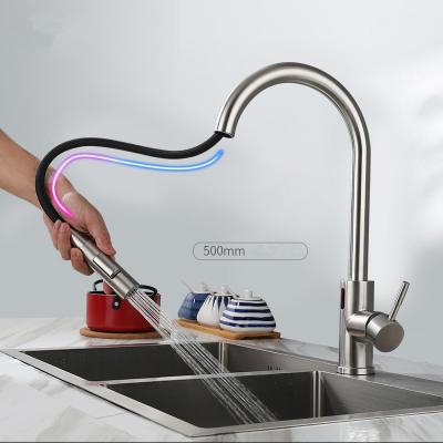 China Modern Luxury Single Handle Rotatin Stainless Steel 360 Degree Thermostatic Faucets Pull Out Hot Cold Kitchen Sink Filter Water Faucets for sale