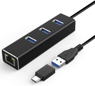 China USB 3.0 Hub Plug and Play Ethernet , 3 USB C HUB Splitter Gigabit Ethernet Hub Gigabit Ethernet 1000Mbps USB Network RJ45 1000Mbps Port Port Extender for sale