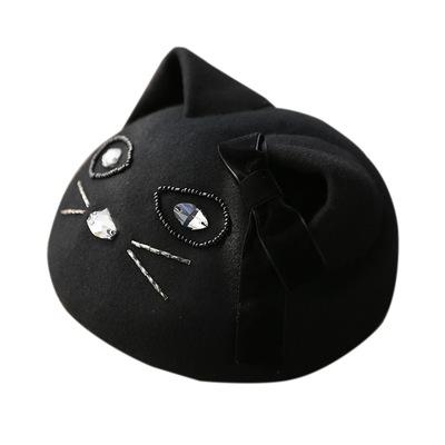 China High quality picture quality cartoon black cat Korean creative woolen cute hats for sale