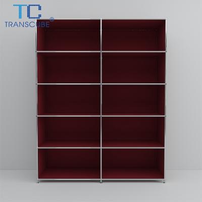 China Red Five Floors Modern Good Quality Low Price Style Display Storage Shelf Steel Showcase for sale