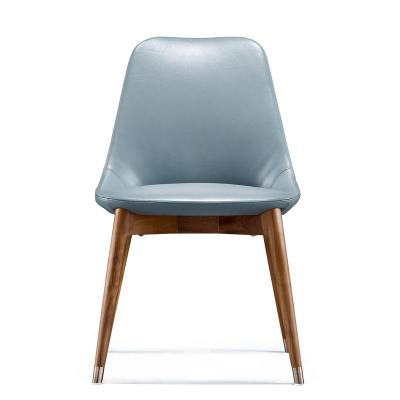 China Walnut High Density Cool Modern Design Style Simplicity Foam Processing Dining Room Premium Blue Leather Nordic Chair for sale