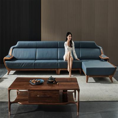 China Modern luxury genuine leather living rooms sofa set leather elegant furniture and nappa 7 seater wood design living room divans for sale