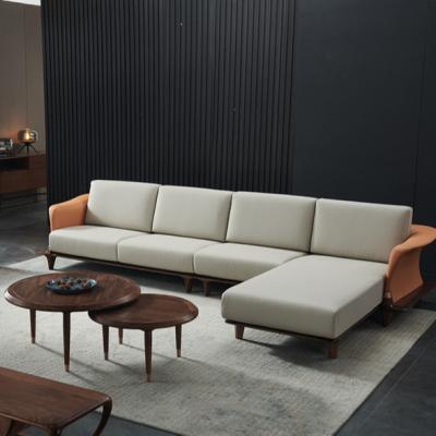 China Sitting 2020 modern minimalist Nordic living room furniture wood frame living room design genuine leather L-shaped sectional sofa set for sale