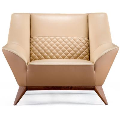 China Cold High Density Modern High Back Luxury Beige Leather Wooden Leg Foam Treatment Office Single Seater Sofa Sofa Chairs for sale