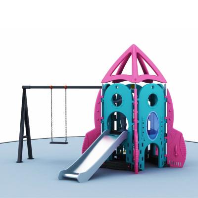 China Plastic Playground Kids Rocket Playground With Stainless Steel Slide And Outdoor Swing Play Equipment for sale