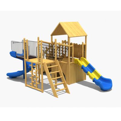 China Wooden Wooden Playground Robinia Wood Play Structure with Slide for Kids Outdoor Nature Play Park for sale