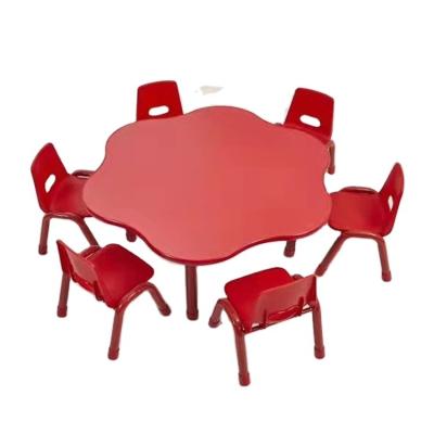 China Modern Kids School Plastic Chair And Table Made Of Recycled Plastic Round Flower Shape Plastic Desk for sale