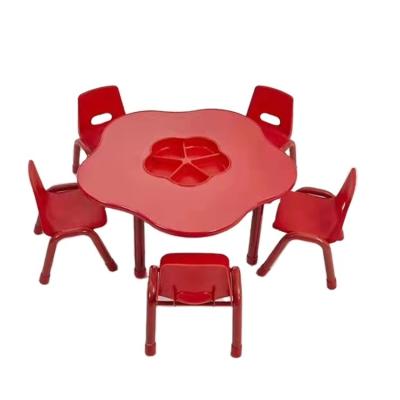 China Modern Kindergarten Tables With Chairs Flower Shape Plastic Table With Toy Storage Box Playing Table Kindergarten School for sale