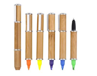 China Promotional Pen Bamboo Ballpoint Pen With Hot Bamboo Highlighter Pen for sale