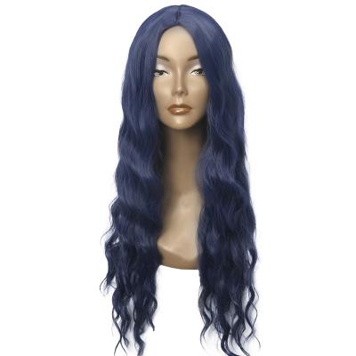 China Blue Lace Front Synthetic Wig With Frontal Preplucked Synthetic Wholesale Super Quality Long Wave Wigs Long Wave Wigs for sale