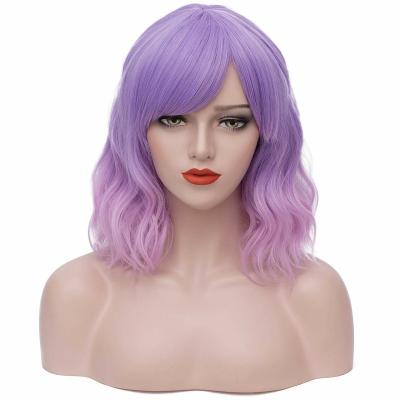 China Loose Wave 2022 Hot Cheap Short Wave Bob Synthetic Wigs With Side High Density Feminine Daily Blue Bang Natural As Real Hair for sale