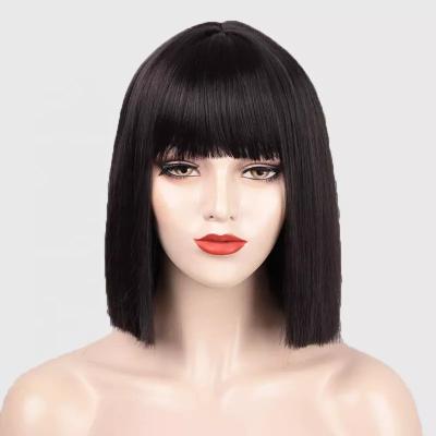 China Straight 2022 Sturdy Cheap Black Blonde Colored Short Straight Bob Wig With Bangs Heat Resistant Synthetic Hair Wigs For Black Women for sale