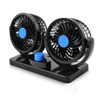 China Metal + Plastic Double Head 360 Degree Rotating 12V Car Fan USB Air Cooling Interior Fan for sale