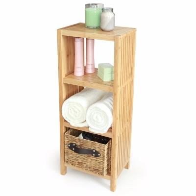 China Sustainable Luxury Bamboo Freestanding Bathroom Organizer Shelf for sale