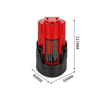 China 12V 1500mAh 2000mAh 2500mAh Lithium Battery Cordless Ion Battery Pack For Milwauke e Drill 125*90*60mm for sale