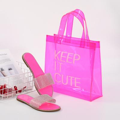 China High Quality Summer Style Candy Color PVC Bags and Transparent Bling Slippers Set 2021 Ladies Women's Handbags and Purses for sale