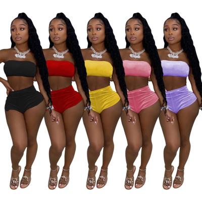 China Custom Fashion Sexy Solid Color Breathable Wrapped Chest Shorts Suit Two Biker Summer Sets Outfits 2 Piece Women Short Set for sale