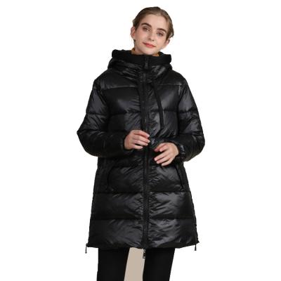 China Bright Face Mid Long Lady Anti-wrinkle Women's Cotton Padded Jacket Winter Cotton Padded Jacket Hooded Coat for sale