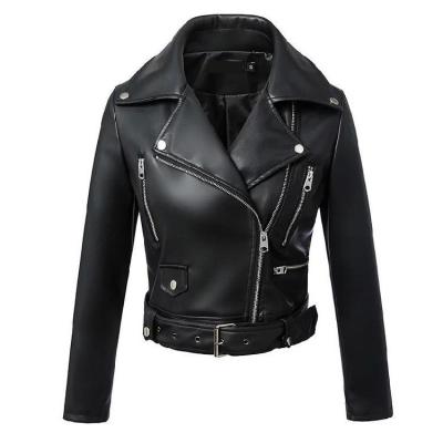 China 2020 New Fashion Women Autumn Winter Black Faux Leather Breathable Jackets Zipper Ladies Coat Turn-Down Collar Biker Jacket for sale