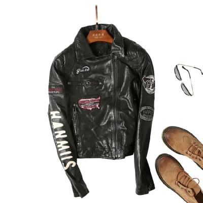 China 2020Street Waterproof Graffiti Printing Crazy Color Motorcycle Genuine Contrast Jackets Leather Short Jacket For Woma for sale