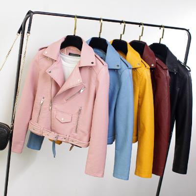 China 2020Ladies Street Coat Waterproof Basic Crop Tops Zipper Motorcycle PU Leather Jacket PU for sale