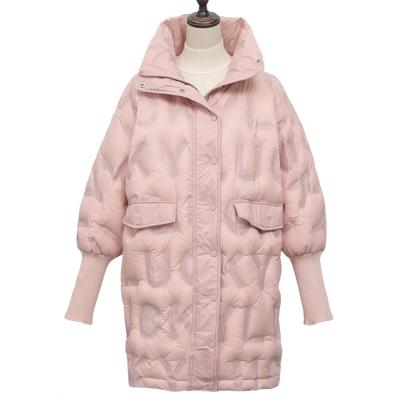 China New Korean waterproof down jacket women's medium bread loose white duck down jacket letter down small perfume coat for sale