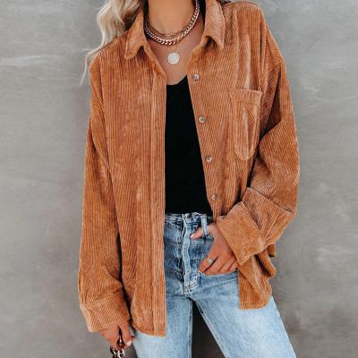 China 2020 Brown Casual Loose Women's Anti-Wrinkle Stock Women's Corduroy Big Coat Denim Long Sleeve Shirt for sale