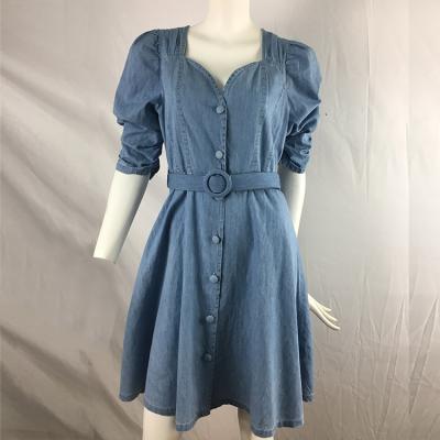 China Fashion Midi Dress Shirt Short Denim Women's Breathable Regular Collar Sleeve Dress Shirt 2020 for sale