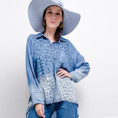 China 2020 new fashion leopard lady leopard lady leisure breathable large yards gradient cowboy coat lapel shirt drop for sale