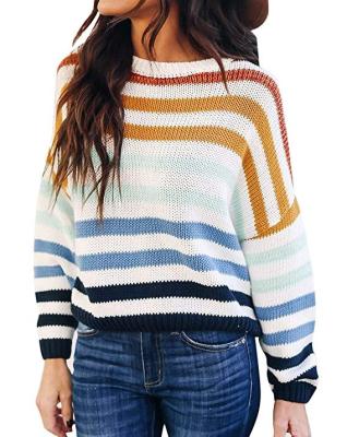 China 2020 Hot Anti-Wrinkle Ins Design Women Loose Stripe Casual Sweater Knit Women for sale