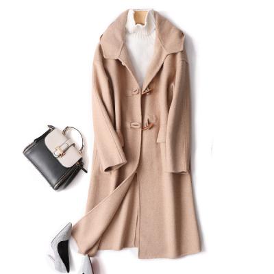 China 2020New Design Winter Breathable Ladies Women Ditch Coat Wool Coat Hooded Khaki Female Horn Button for sale