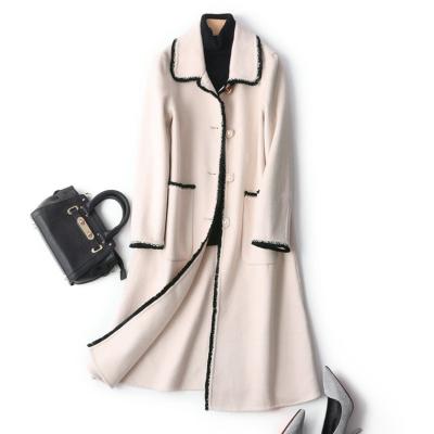 China Autumn Wool Ladies Overcoat Korean Breathable Wool Black White Raw Long Coat 2020Women's Fashion Long Coat for sale