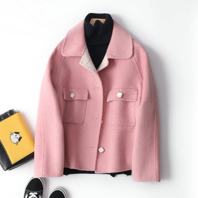 China Breathable double-sided jackets and coats women's pure woolen coat pink folder paragraph leisure manual women's coats for sale