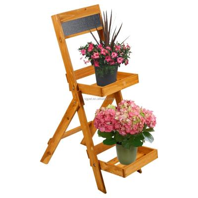 China Country Wooden Flower Plant Pot Stand High Quality 2 Tier Folding Shelf Rack Display Garden Greenhouse Storage for sale