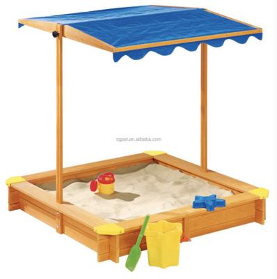 China Cabin Wood Sandbox with Adjustable Canopy Outdoor Wood Sandbox with Cover for Kids, Foldable Benches Wood Sandbox for sale