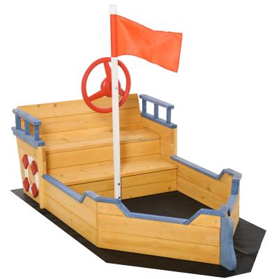 China Foldable Wooden Sandbox Outdoor Wooden Sandbox Pirate Ship Benches For Kids for sale